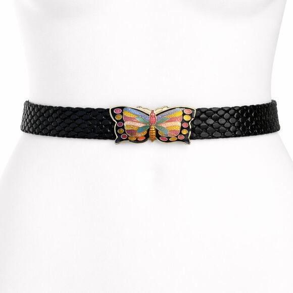 Vintage Butterfly Stretch Belt Black Metal Scale Elastic Waist Belt Size S/M main image 4